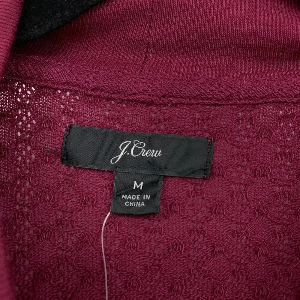 J.Crew Pointelle Mock Neck Puff Sleeve Tee Womens Size Medium Burgundy NEW